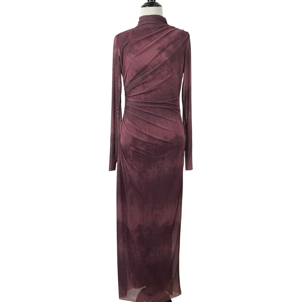Zara Women Long Sleeve Ruched Mesh Maxi Dress Holiday Party Cocktail Pink Medium